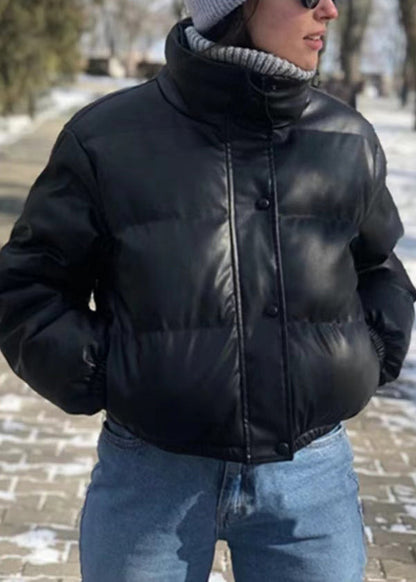 Black Zip Up Fine Cotton Filled Short Witner Coats