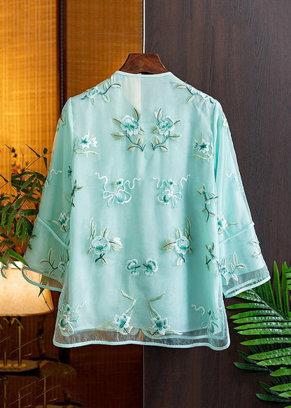 Natural Pink V Neck Embroidered Tulle Shirts Spring