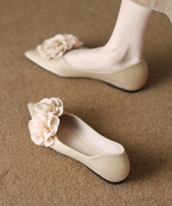 Beige Faux Leather Flat Feet Shoes Splicing Pointed Toe