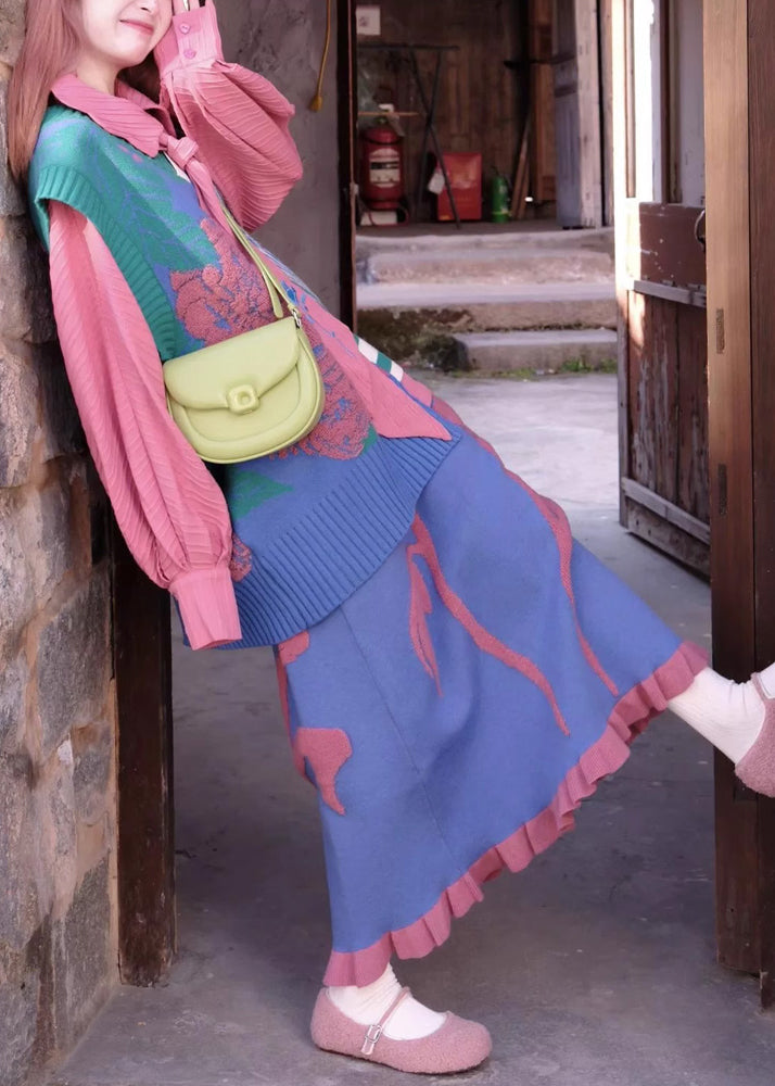 Loose Shirt Vest and Skirts Knitted Three Piece Set Winter