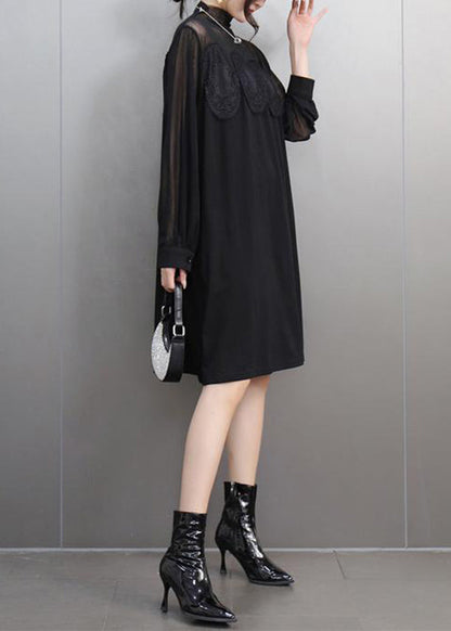Black Lace Patchwork Tulle Long Dress Spring