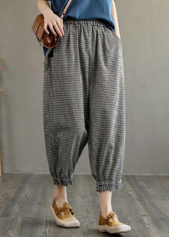 Plaid Pockets Summer Linen Pants