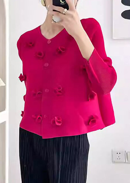 Unique Purple O Neck Wrinkled Silk Top Fall