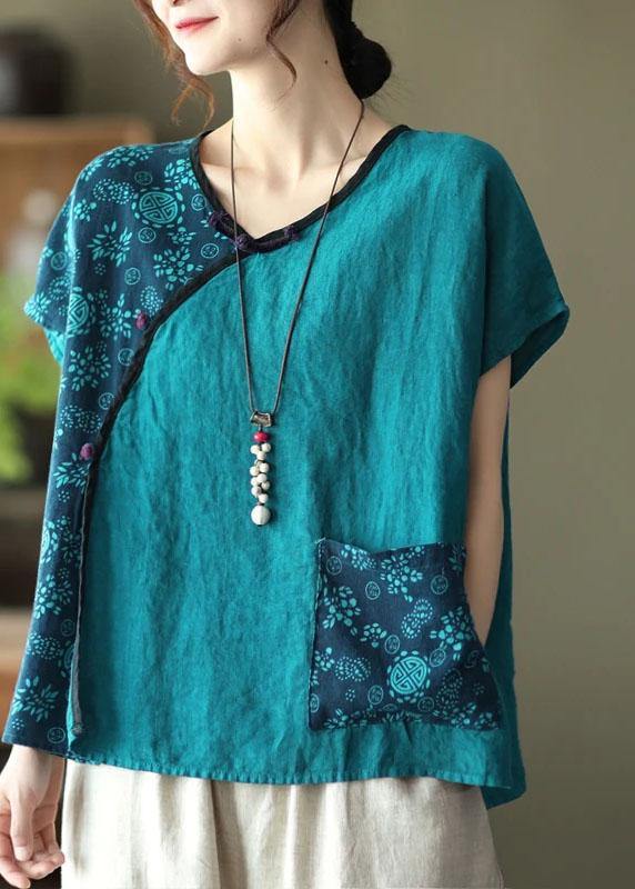 Linen Purple Stitching Short Sleeve T-shirt