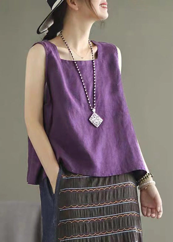 Purple Cozy Linen Vest Sleeveless