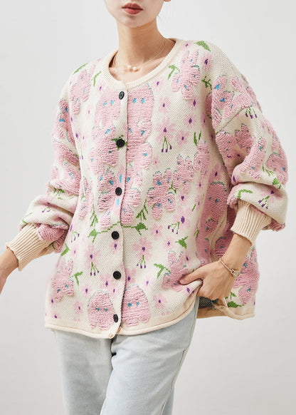 Light Pink Oversized Jacquard Knit Cardigans Winter