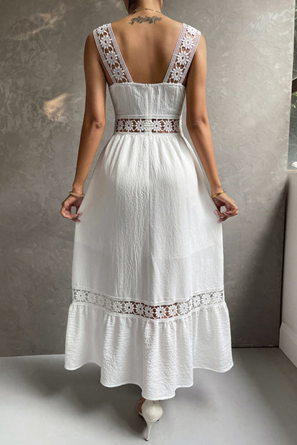 Jacquard Hollow Out Tiered Midi Dress
