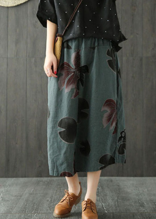 Classy Blackish Green Side Open Pockets Print Skirts Spring