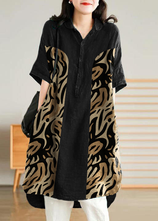 Jade Black Leopard Print Linen Linen Shirt Dress