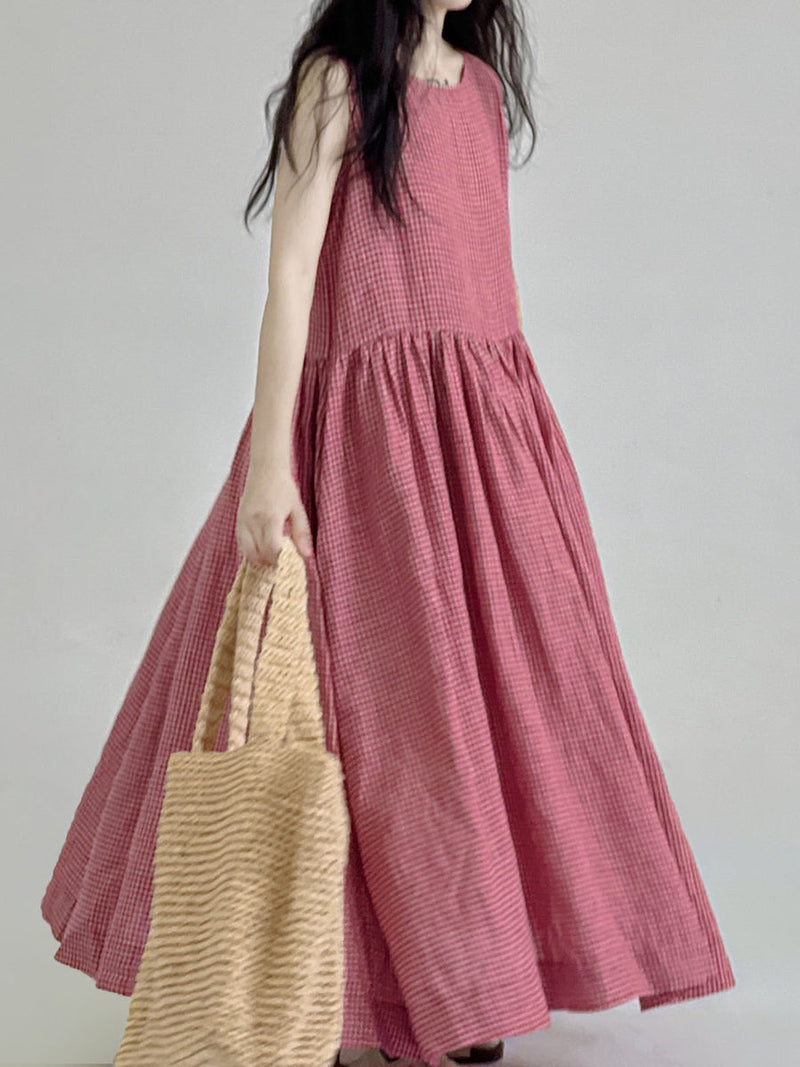 Summer Plaid Loose Vest Dress