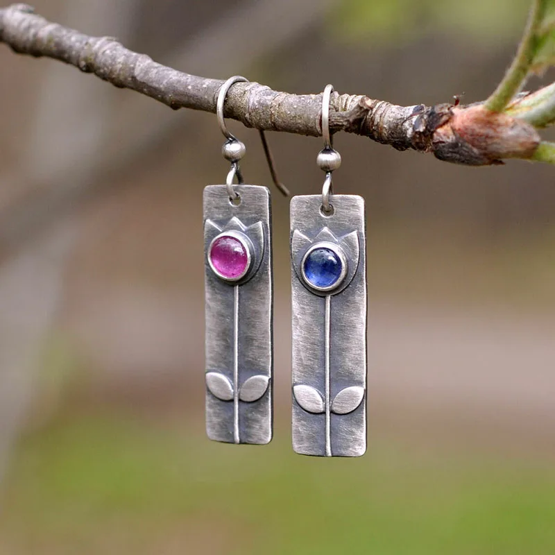 Rectangular Colorful Flower Earrings