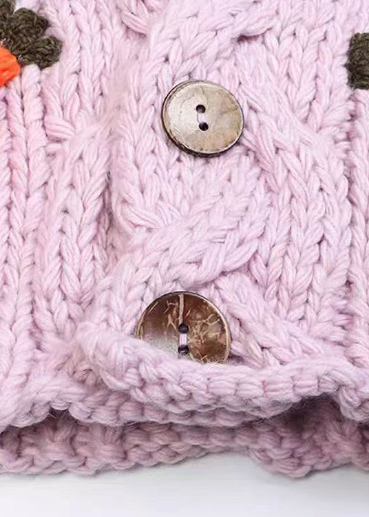 Purple V Neck Button Cozy Knit Cardigans Winter