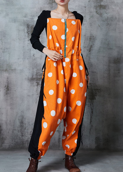 Orange Zip Up Patchwork Cotton Jumpsuits Summer