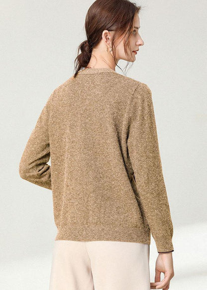 Italian Khaki V Neckpockets Spring Cardigan Long Sleeve