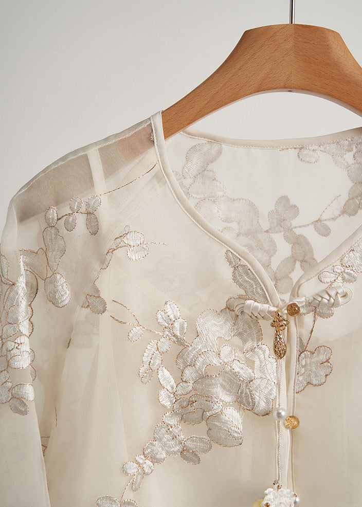 White Tasseled Embroidered Silk Coats Fall