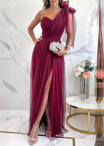 Boutique Mulberry One Shoulder Side Open Tulle Dresses Summer