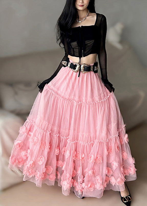 Pink Ruffled Tulle Skirts Spring
