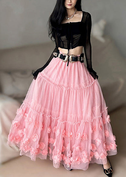 Pink Ruffled Tulle Skirts Spring