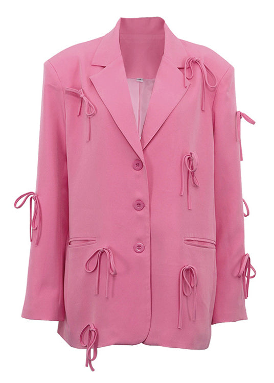 Pink Peter Pan Collar Pockets Bow Suit Coat Fall
