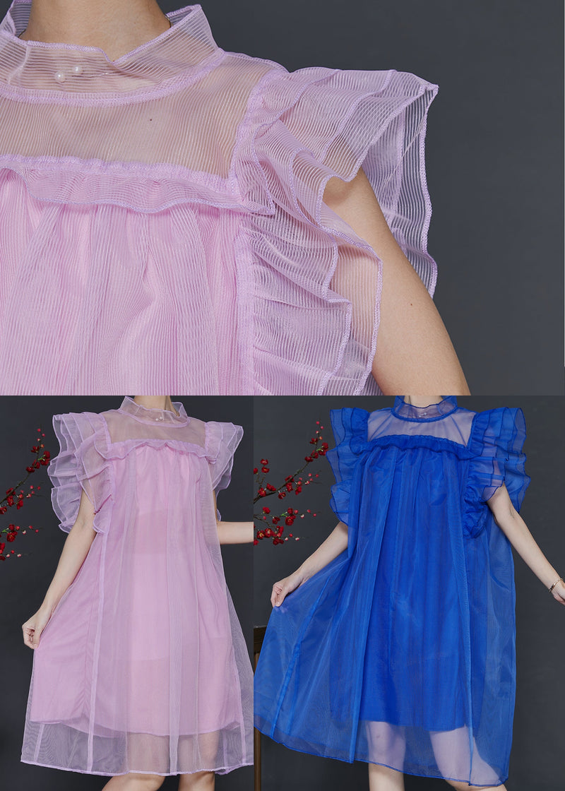 Pink Oversized Tulle Vacation Dress Butterfly Sleeve