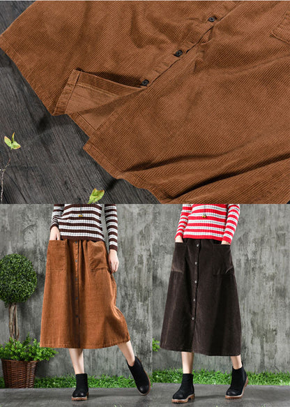 Stylish Khaki High Waist Big Pockets Corduroy a Line Skirt Winter