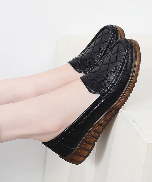 Embroidery Flat Feet Shoes Black Cowhide Leather