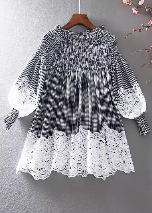 Grey Wrinkled Patchwork Lace Shirt Spring