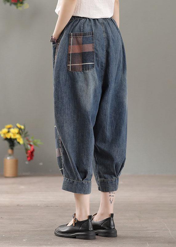 Blue Pockets Patchwork Fall Harem Denim Pants
