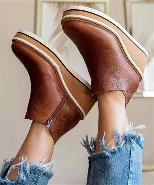 Black Zippered Splicing Wedge Ankle Boots