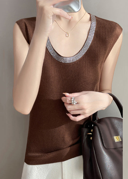 New Coffee Zircon Cozy Knit Tank Sleeveless