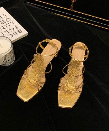 Gold Sandals High Heel Faux Leather Splicing Peep Toe