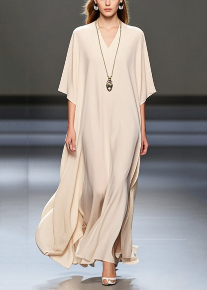 White Oversized Draping Chiffon Holiday Dresses Summer