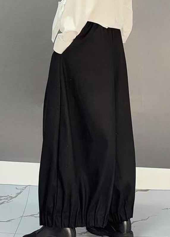 Black Pockets Wide Leg Pants Spring