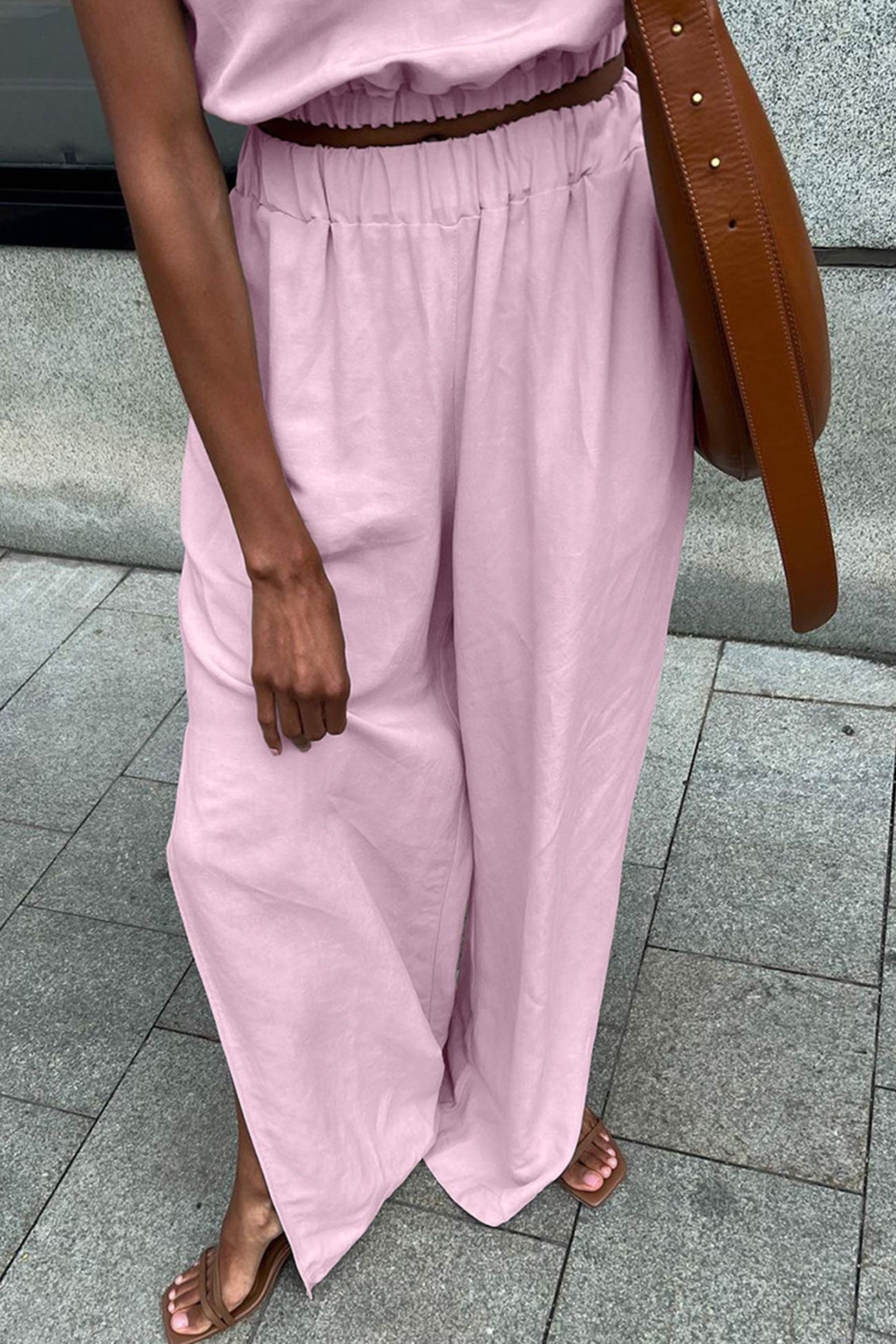 Cotton Linen Tank Top Slit Pants Suits