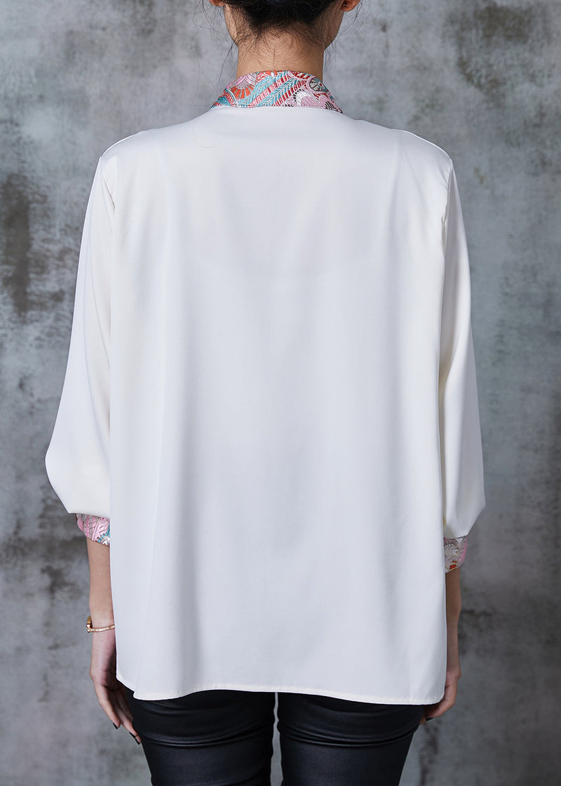 White Embroidered Chiffon Oriental Shirt Spring