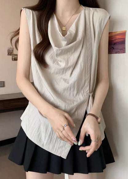 Handmade Khaki Asymmetrical Tunic Button Shirt Summer
