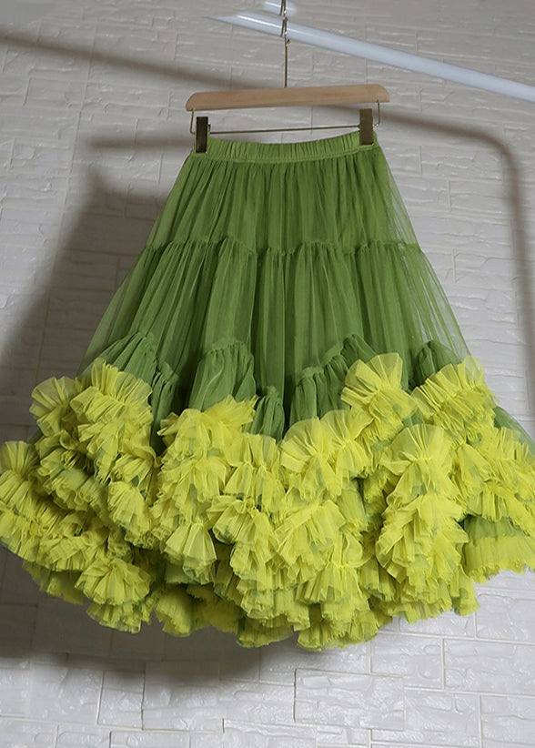 Orange Ruffled Patchwork Tulle Skirts Summer