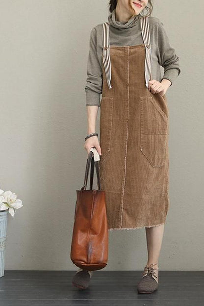 Loose Corduroy Strap Dresses Autumn Outfits