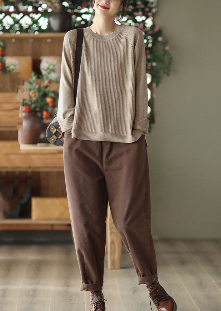Chocolate Slim Cotton Harem Pants Elastic Waist Fall