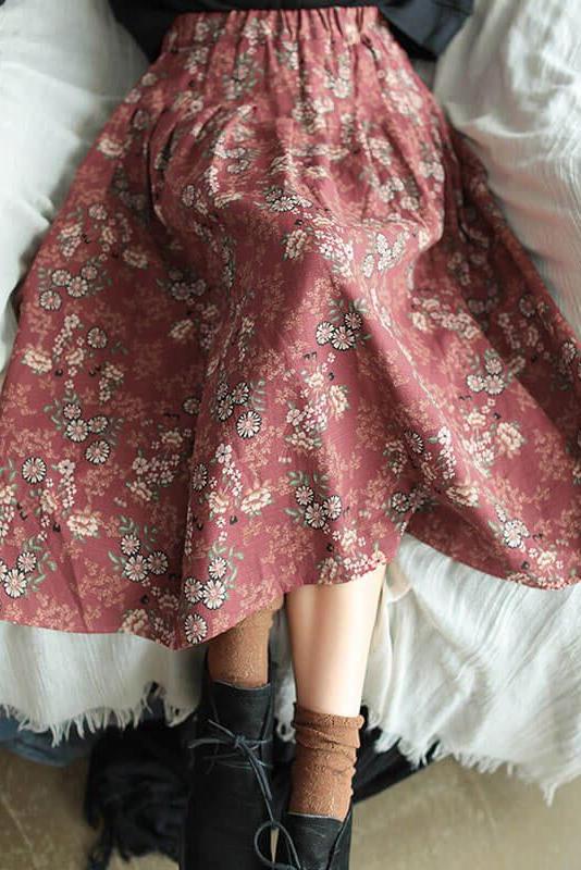 100% Cotton Print Elastic Waist Summer Skirt