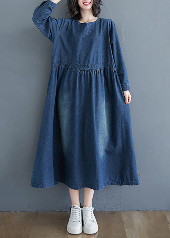 Denim Blue Patchwork Long Dress Long Sleeve