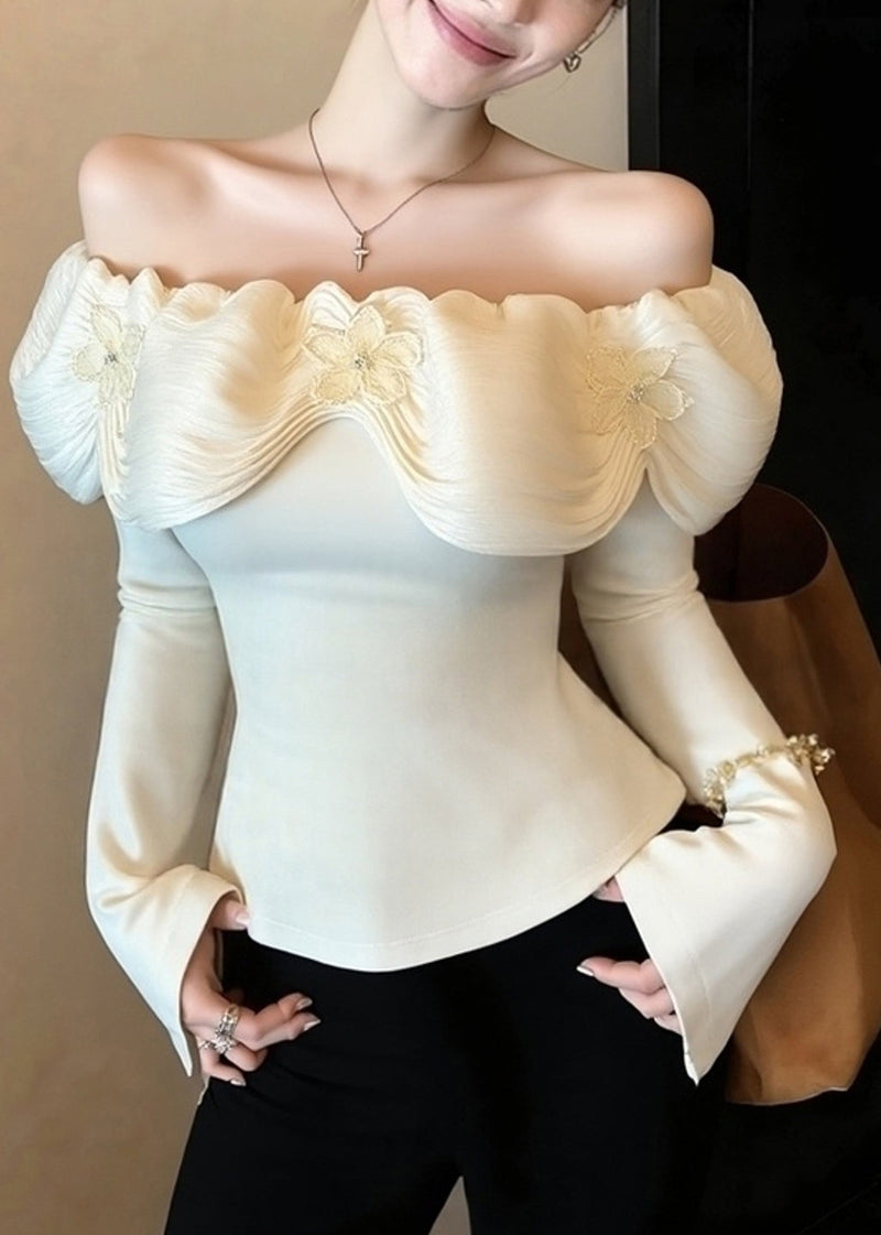 Organic White Cold Shoulder Cotton Blouses Spring