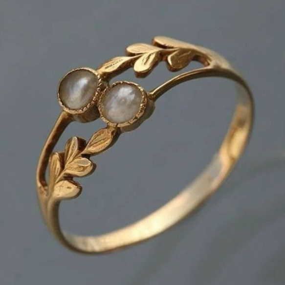 Golden Doble Moonstone Ring