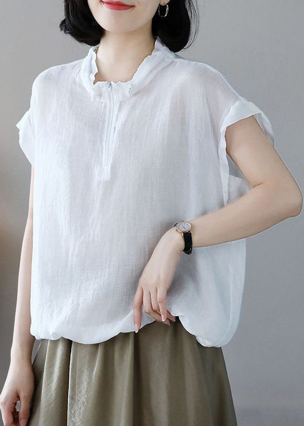 White Cotton Sweatshirt Oversized Drawstring Short Sleeve