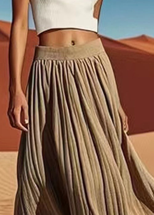 Grey Elastic Waist Cotton Pleated Skirt Summer