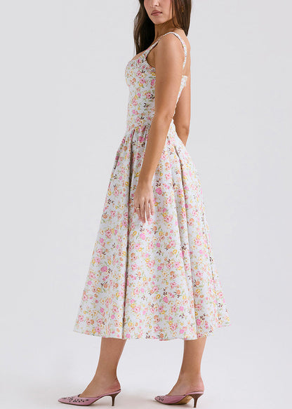 Fine Print Wrinkled Cotton Spaghetti Strap Dress Summer