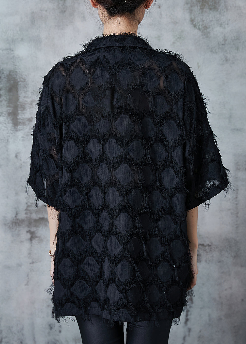 Italian Black Tasseled Oversized Cotton Shirts Summer