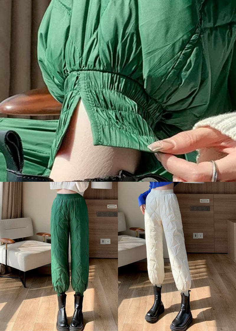 White Pockets Fine Cotton Filled Crop Pants Elastic Waist