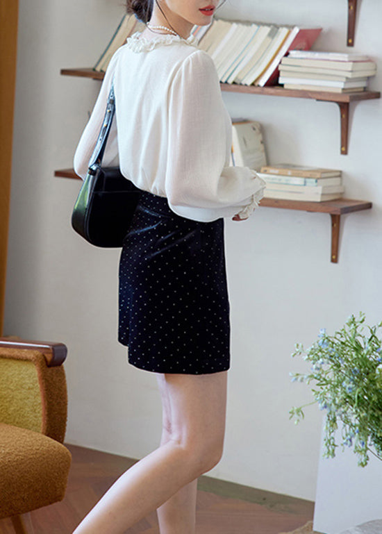 French White Ruffled Cotton Shirts Spring