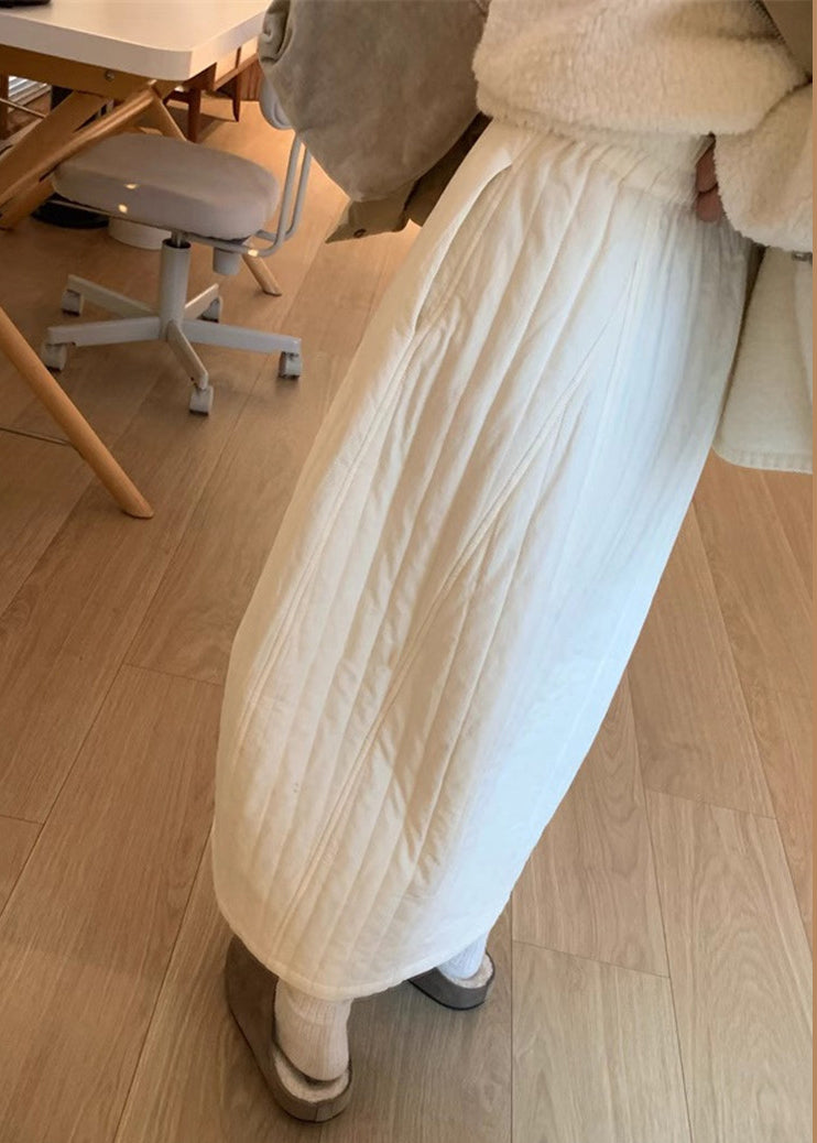 White Pockets Cotton Filled Skirts Winter Elastic Waist